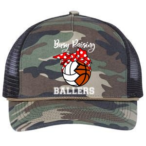 Busy Raising Ballers Funny Volleyball Basketball Mom Gift Retro Rope Trucker Hat Cap