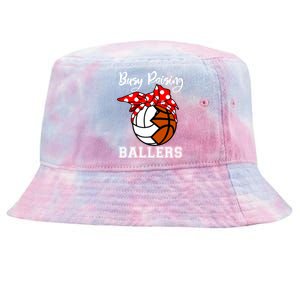 Busy Raising Ballers Funny Volleyball Basketball Mom Gift Tie-Dyed Bucket Hat