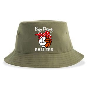 Busy Raising Ballers Funny Volleyball Basketball Mom Gift Sustainable Bucket Hat