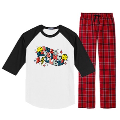 Busy Raising Ballers Funny softball Lover Mothers Day Raglan Sleeve Pajama Set