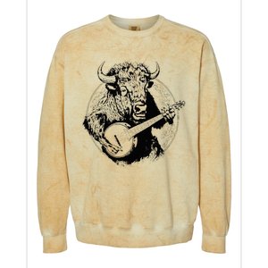 Buffalo Retro Bison Animal Playing Banjo Music Graphic Colorblast Crewneck Sweatshirt