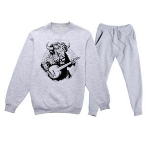 Buffalo Retro Bison Animal Playing Banjo Music Graphic Premium Crewneck Sweatsuit Set