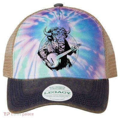 Buffalo Retro Bison Animal Playing Banjo Music Graphic Legacy Tie Dye Trucker Hat