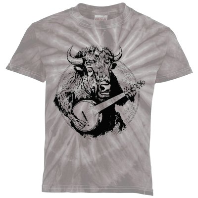 Buffalo Retro Bison Animal Playing Banjo Music Graphic Kids Tie-Dye T-Shirt