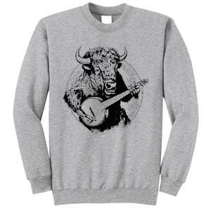 Buffalo Retro Bison Animal Playing Banjo Music Graphic Tall Sweatshirt