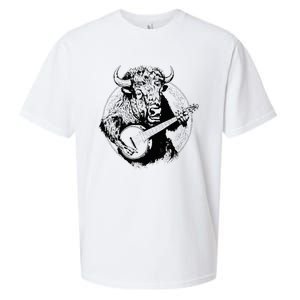 Buffalo Retro Bison Animal Playing Banjo Music Graphic Sueded Cloud Jersey T-Shirt