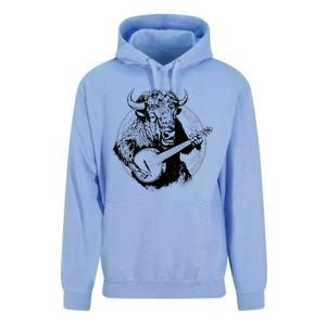 Buffalo Retro Bison Animal Playing Banjo Music Graphic Unisex Surf Hoodie