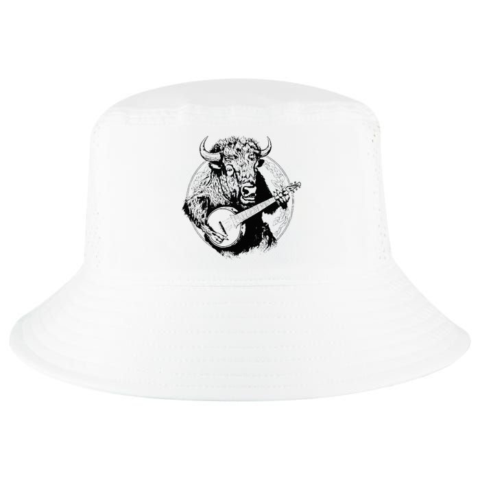Buffalo Retro Bison Animal Playing Banjo Music Graphic Cool Comfort Performance Bucket Hat