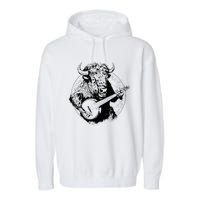 Buffalo Retro Bison Animal Playing Banjo Music Graphic Garment-Dyed Fleece Hoodie