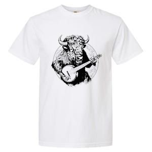 Buffalo Retro Bison Animal Playing Banjo Music Graphic Garment-Dyed Heavyweight T-Shirt