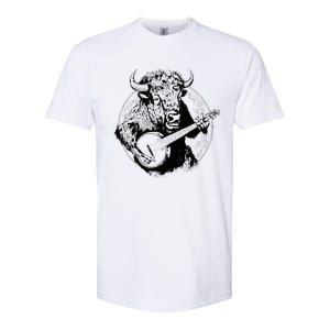 Buffalo Retro Bison Animal Playing Banjo Music Graphic Softstyle CVC T-Shirt