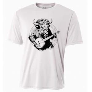 Buffalo Retro Bison Animal Playing Banjo Music Graphic Cooling Performance Crew T-Shirt