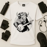 Buffalo Retro Bison Animal Playing Banjo Music Graphic Cooling Performance Crew T-Shirt