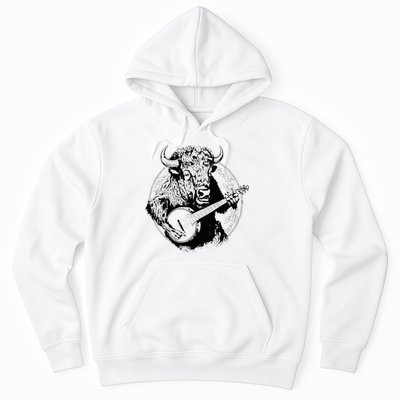 Buffalo Retro Bison Animal Playing Banjo Music Graphic Hoodie
