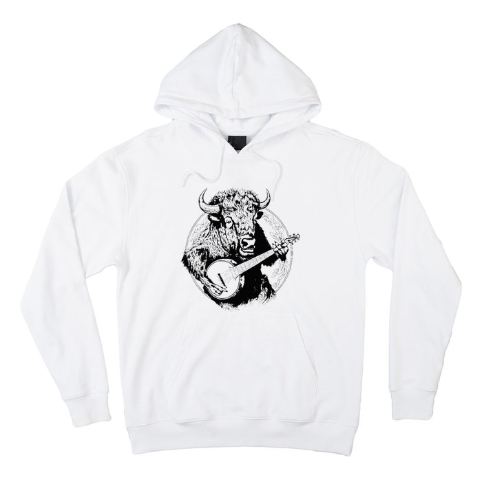 Buffalo Retro Bison Animal Playing Banjo Music Graphic Hoodie