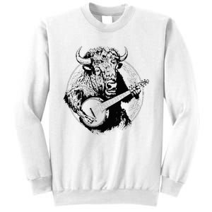 Buffalo Retro Bison Animal Playing Banjo Music Graphic Sweatshirt