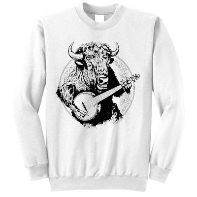 Buffalo Retro Bison Animal Playing Banjo Music Graphic Sweatshirt