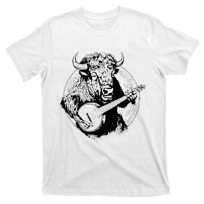 Buffalo Retro Bison Animal Playing Banjo Music Graphic T-Shirt