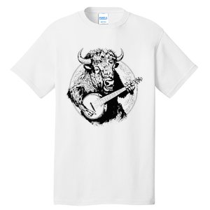 Buffalo Retro Bison Animal Playing Banjo Music Graphic Tall T-Shirt