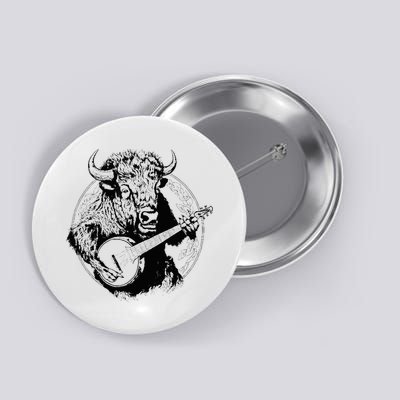 Buffalo Retro Bison Animal Playing Banjo Music Graphic Button