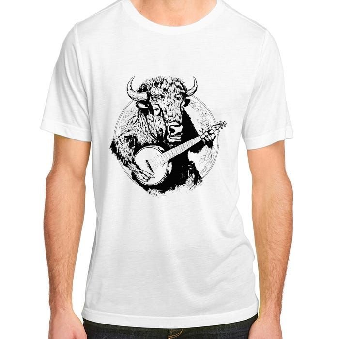 Buffalo Retro Bison Animal Playing Banjo Music Graphic Adult ChromaSoft Performance T-Shirt