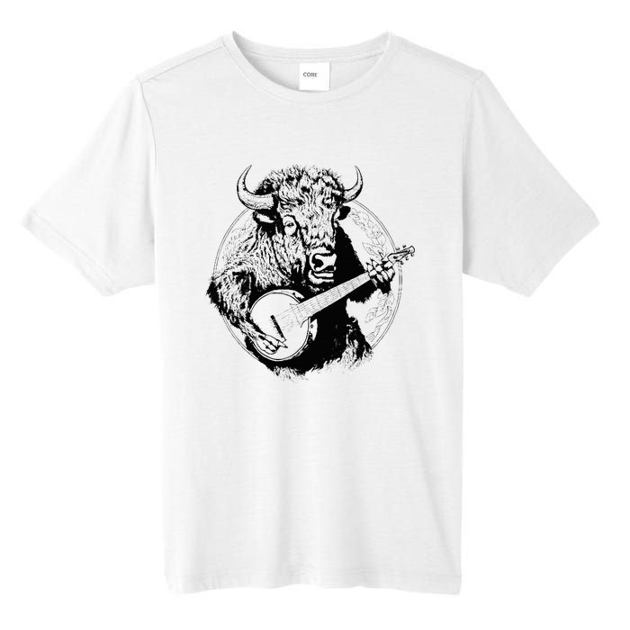 Buffalo Retro Bison Animal Playing Banjo Music Graphic Tall Fusion ChromaSoft Performance T-Shirt