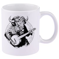 Buffalo Retro Bison Animal Playing Banjo Music Graphic 11oz C Handle Ceramic Mug