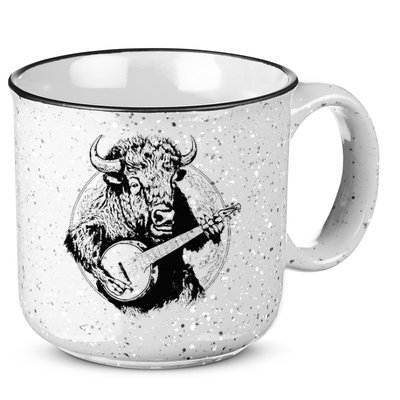 Buffalo Retro Bison Animal Playing Banjo Music Graphic 15oz Campfire Ceramic Mug