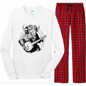 Buffalo Retro Bison Animal Playing Banjo Music Graphic Long Sleeve Pajama Set