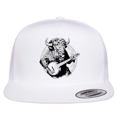 Buffalo Retro Bison Animal Playing Banjo Music Graphic Flatbill Hat