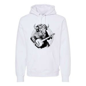 Buffalo Retro Bison Animal Playing Banjo Music Graphic Premium Hoodie