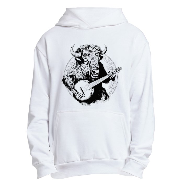 Buffalo Retro Bison Animal Playing Banjo Music Graphic Urban Pullover Hoodie