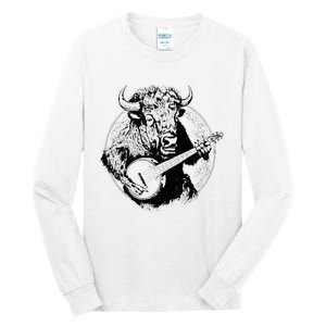 Buffalo Retro Bison Animal Playing Banjo Music Graphic Tall Long Sleeve T-Shirt