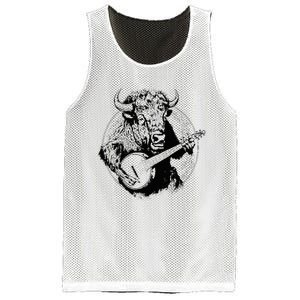 Buffalo Retro Bison Animal Playing Banjo Music Graphic Mesh Reversible Basketball Jersey Tank