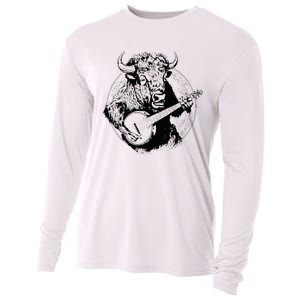 Buffalo Retro Bison Animal Playing Banjo Music Graphic Cooling Performance Long Sleeve Crew