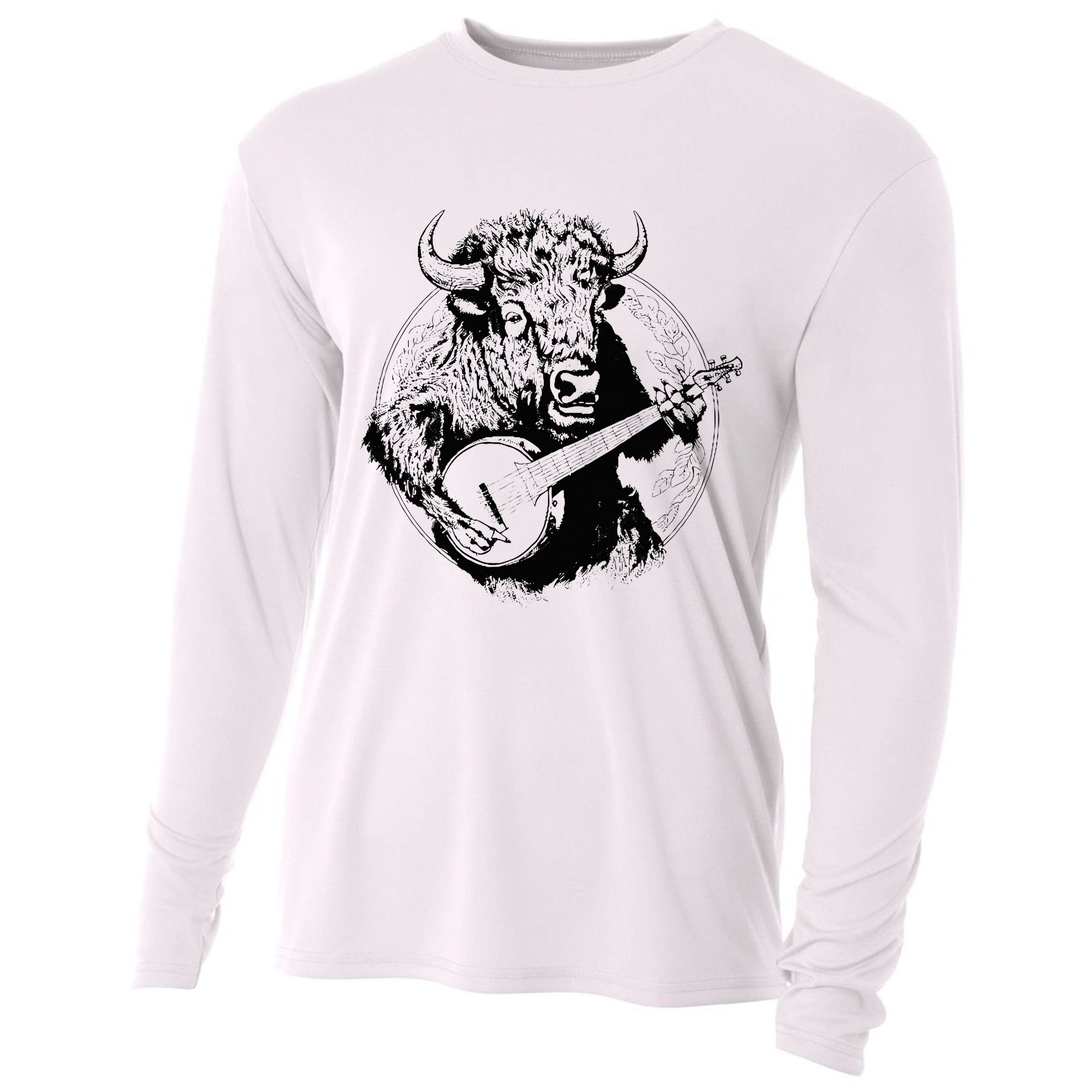 Buffalo Retro Bison Animal Playing Banjo Music Graphic Cooling Performance Long Sleeve Crew