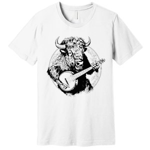 Buffalo Retro Bison Animal Playing Banjo Music Graphic Premium T-Shirt