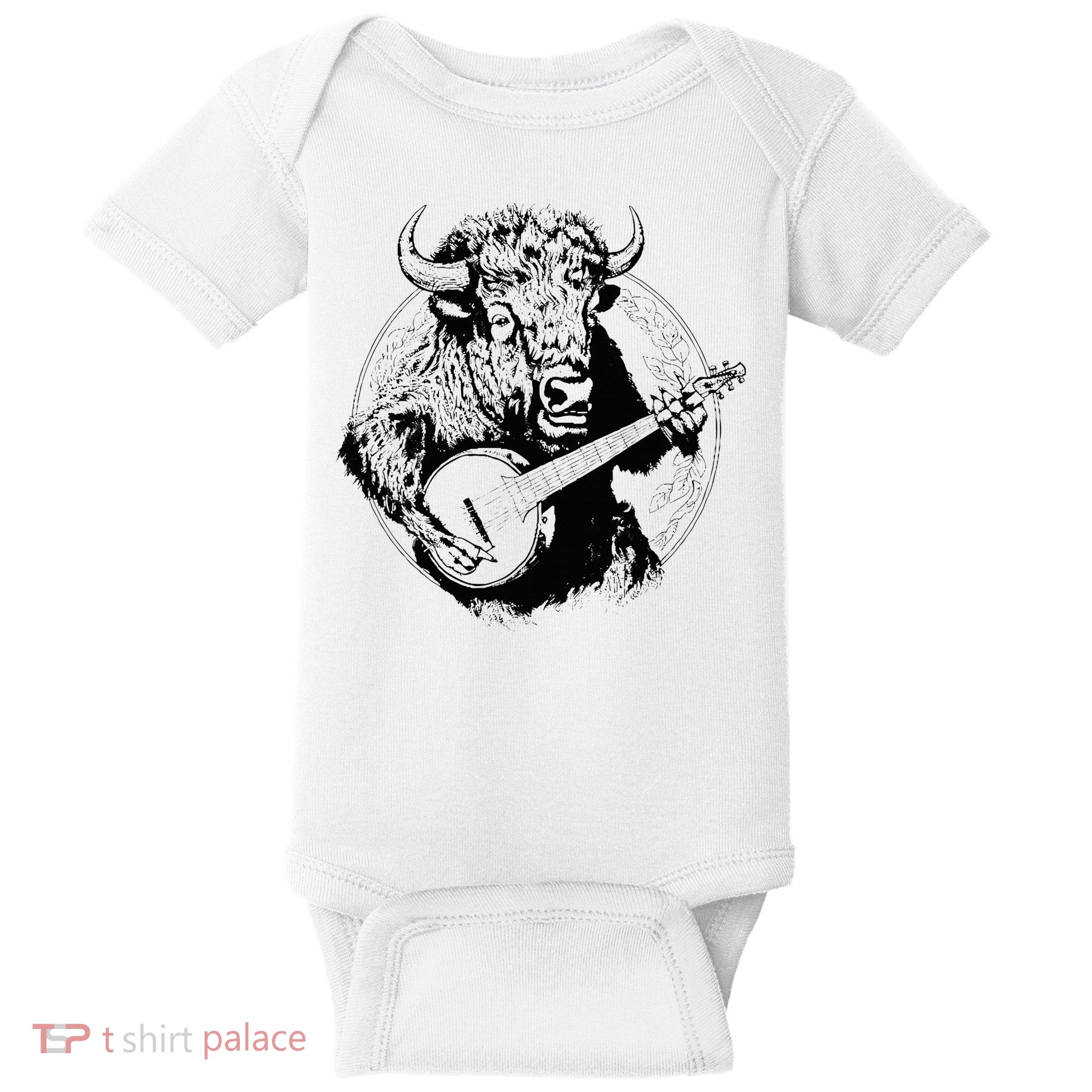 Buffalo Retro Bison Animal Playing Banjo Music Graphic Baby Bodysuit