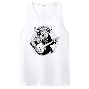 Buffalo Retro Bison Animal Playing Banjo Music Graphic PosiCharge Competitor Tank