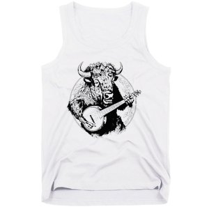 Buffalo Retro Bison Animal Playing Banjo Music Graphic Tank Top