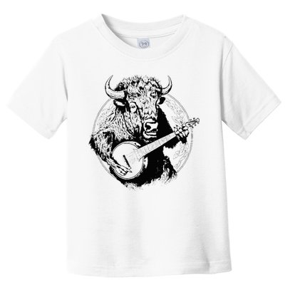 Buffalo Retro Bison Animal Playing Banjo Music Graphic Toddler T-Shirt