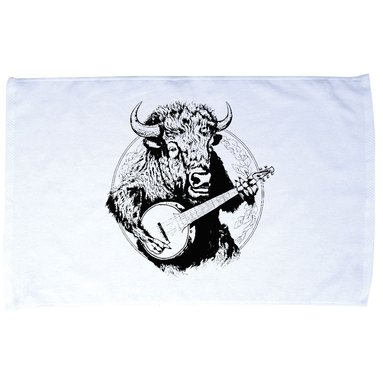 Buffalo Retro Bison Animal Playing Banjo Music Graphic Microfiber Hand Towel