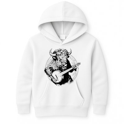 Buffalo Retro Bison Animal Playing Banjo Music Graphic Kids Hoodie