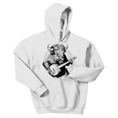 Buffalo Retro Bison Animal Playing Banjo Music Graphic Kids Hoodie