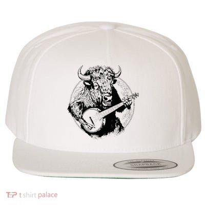 Buffalo Retro Bison Animal Playing Banjo Music Graphic Wool Snapback Cap