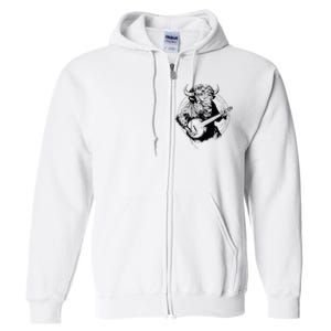 Buffalo Retro Bison Animal Playing Banjo Music Graphic Full Zip Hoodie