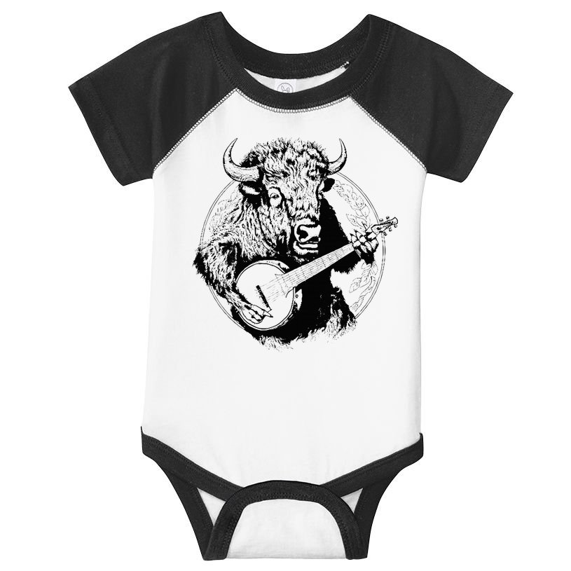 Buffalo Retro Bison Animal Playing Banjo Music Graphic Infant Baby Jersey Bodysuit