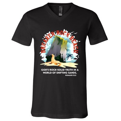 Breaker Rock Beach Gods Rock Solid Truth In A World Vbs 2024 V-Neck T-Shirt