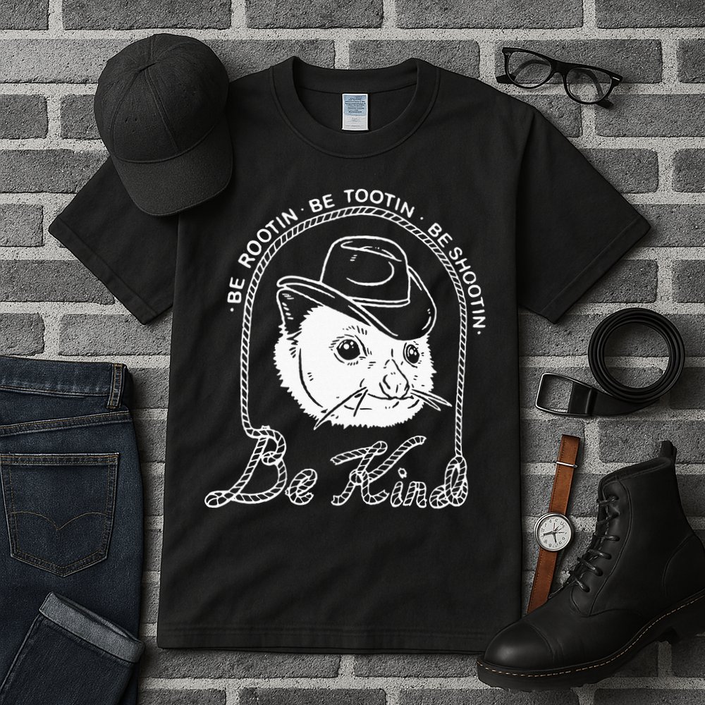 Be Rootin Be Tootin Be Shootin Be Kind Cowboy Opossum Lover Tall T-Shirt