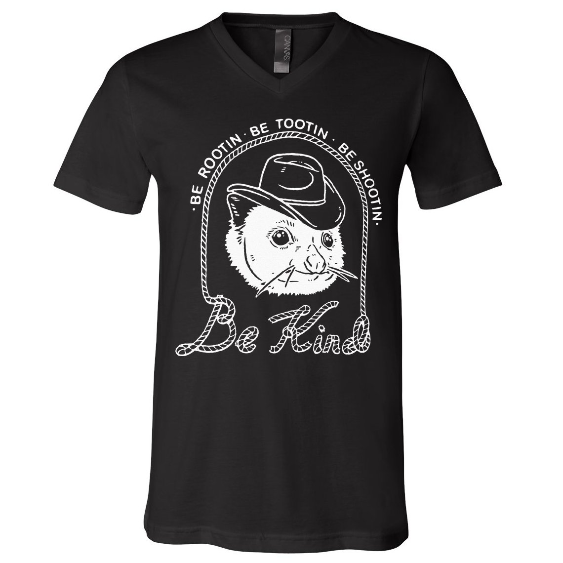 Be Rootin Be Tootin Be Shootin Be Kind Cowboy Opossum Lover V-Neck T-Shirt